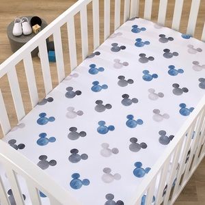 Set of 2 Blue Watercolor Mickey Crib Sheets